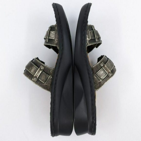 Naot Karaoke Wedge Sandal 37 6 Metallic Bronze Gold Strappy Side Buckle Open Toe - Picture 8 of 13